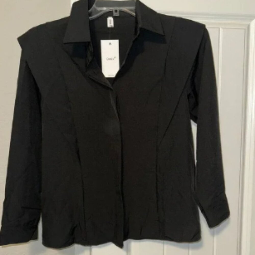 Black‎ Woman's Dress Shirt Button Up Size Small 3/4 Sleeve Business Work Office